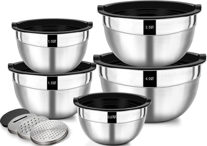 Salatschüssel Set Edelstahl mit luftdichtem Deckel 5-teilig