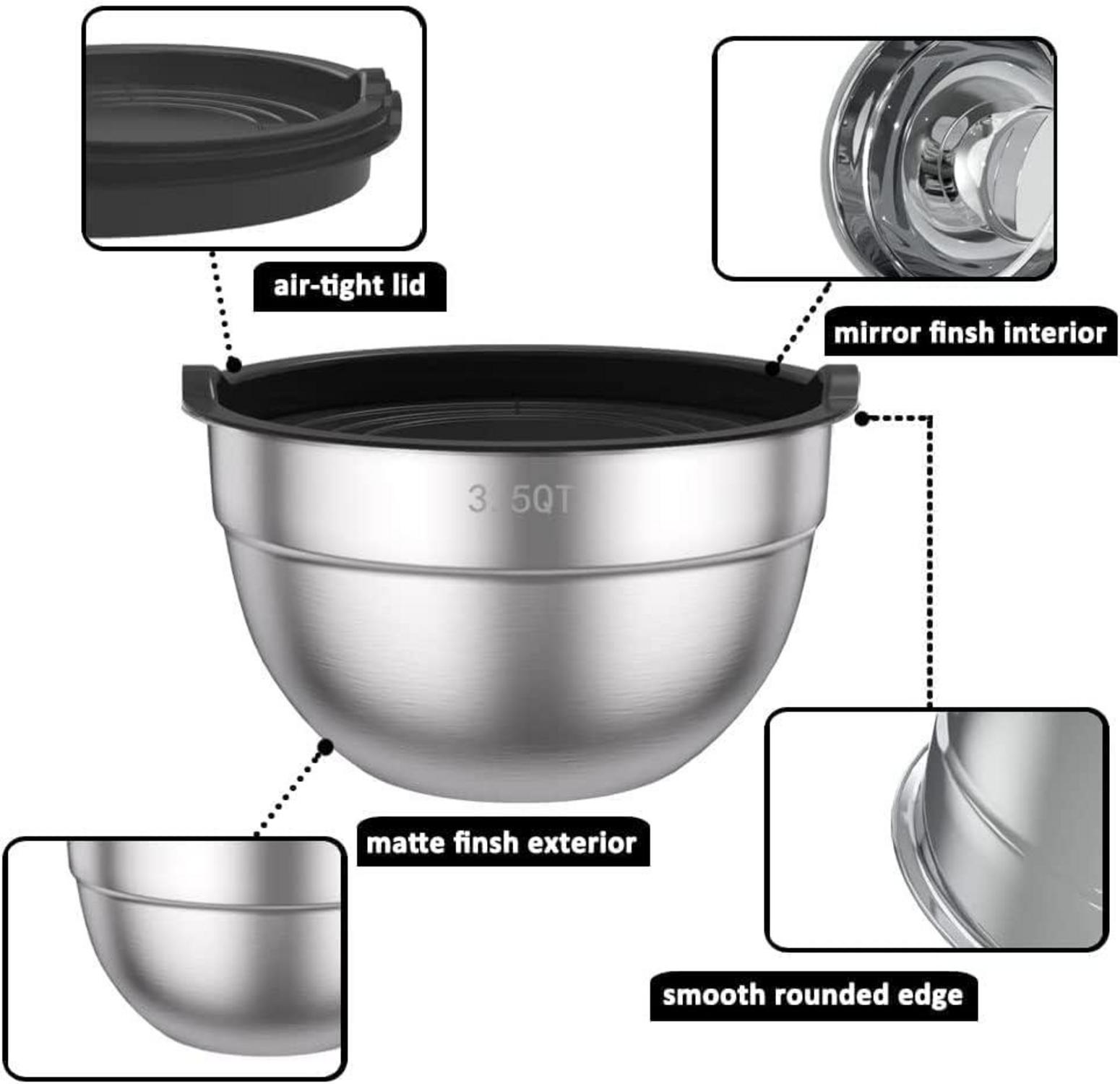 Edelstahl Salatschüssel Set luftdicht Deckel 5-teilig 4.5l 2.7l 1.6l 1.1l 0.7l