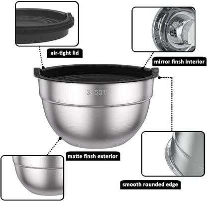 Edelstahl Salatschüssel Set luftdicht Deckel 5-teilig 4.5l 2.7l 1.6l 1.1l 0.7l
