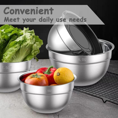 Salatschüssel Edelstahl Set luftdicht Deckel 4.5l 2.7l 1.6l 1.1l 0.7l