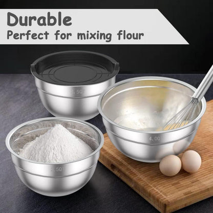 Edelstahl Salatschüssel Set luftdicht Deckel 5-teilig 4.5l 2.7l 1.6l 1.1l 0.7l