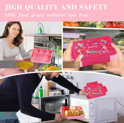Brotdose Lunchbox Kinder 1300ml Bento Box Auslaufsicher 6 Fächer Rosa