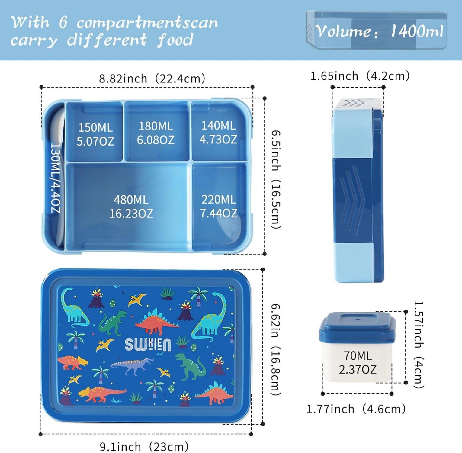 Brotdose mit Fächern 1300ml Lunchbox für Kinder auslaufsicher