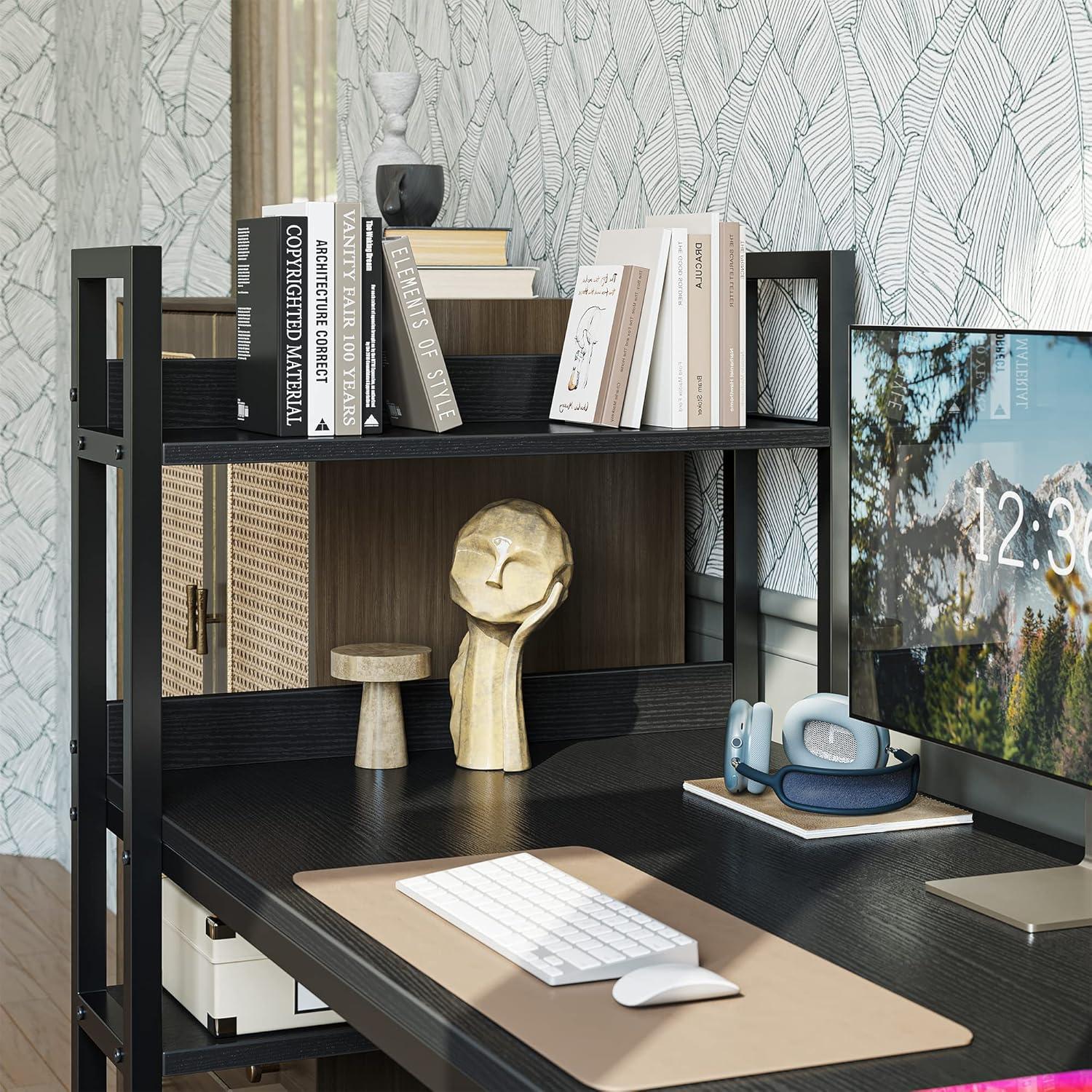 Schreibtisch 100x50cm mit Regal, PC Gaming Tisch, Stahlgestell, Schwarz
