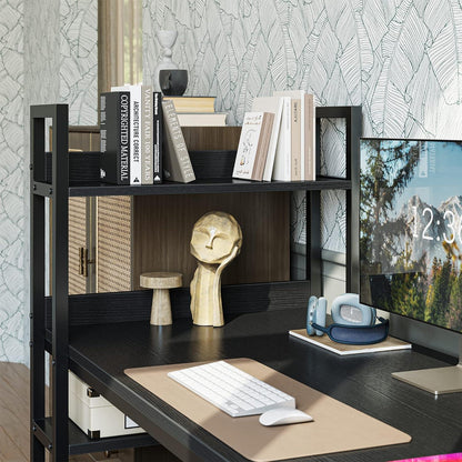 Schreibtisch 100x50cm mit Regal, PC Gaming Tisch, Stahlgestell, Schwarz