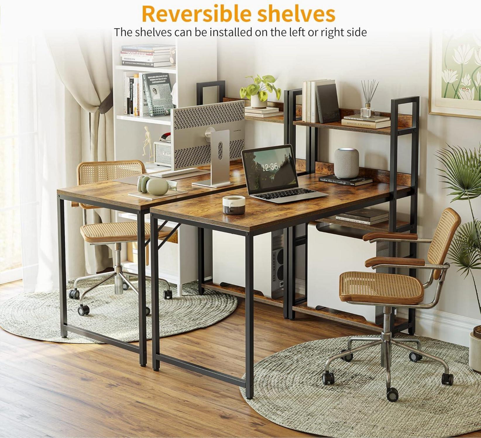 CubiCubi Schreibtisch 100x50cm mit Regal links oder rechts Stahlgestell Braun