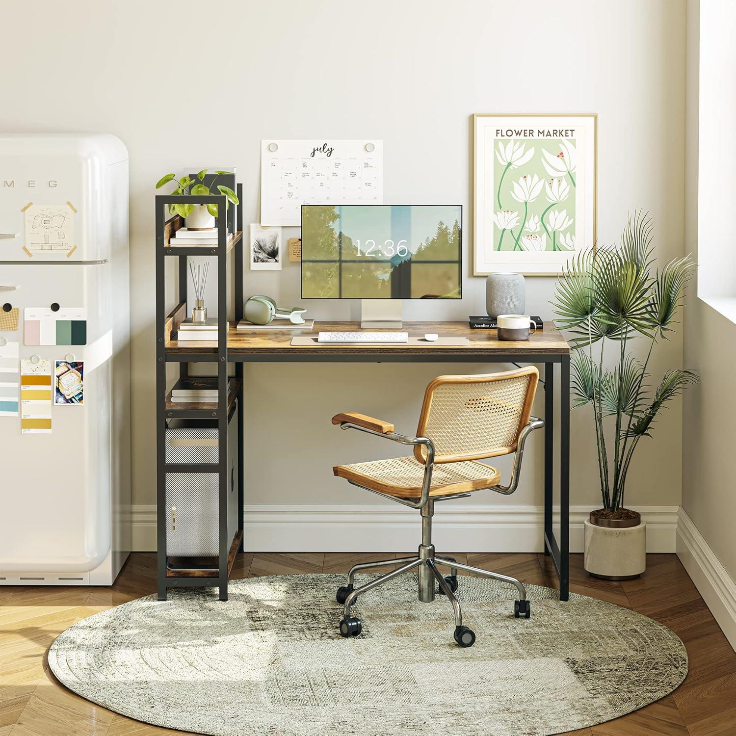 CubiCubi Schreibtisch 100x50cm mit Regal links oder rechts Stahlgestell Braun