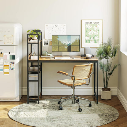 CubiCubi Schreibtisch 100x50cm mit Regal links oder rechts Stahlgestell Braun