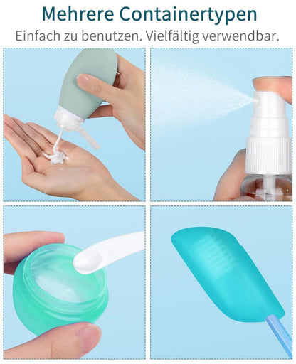 18-teiliges Silikon Reiseflaschen Set 30/60/100ml TSA BPA-frei