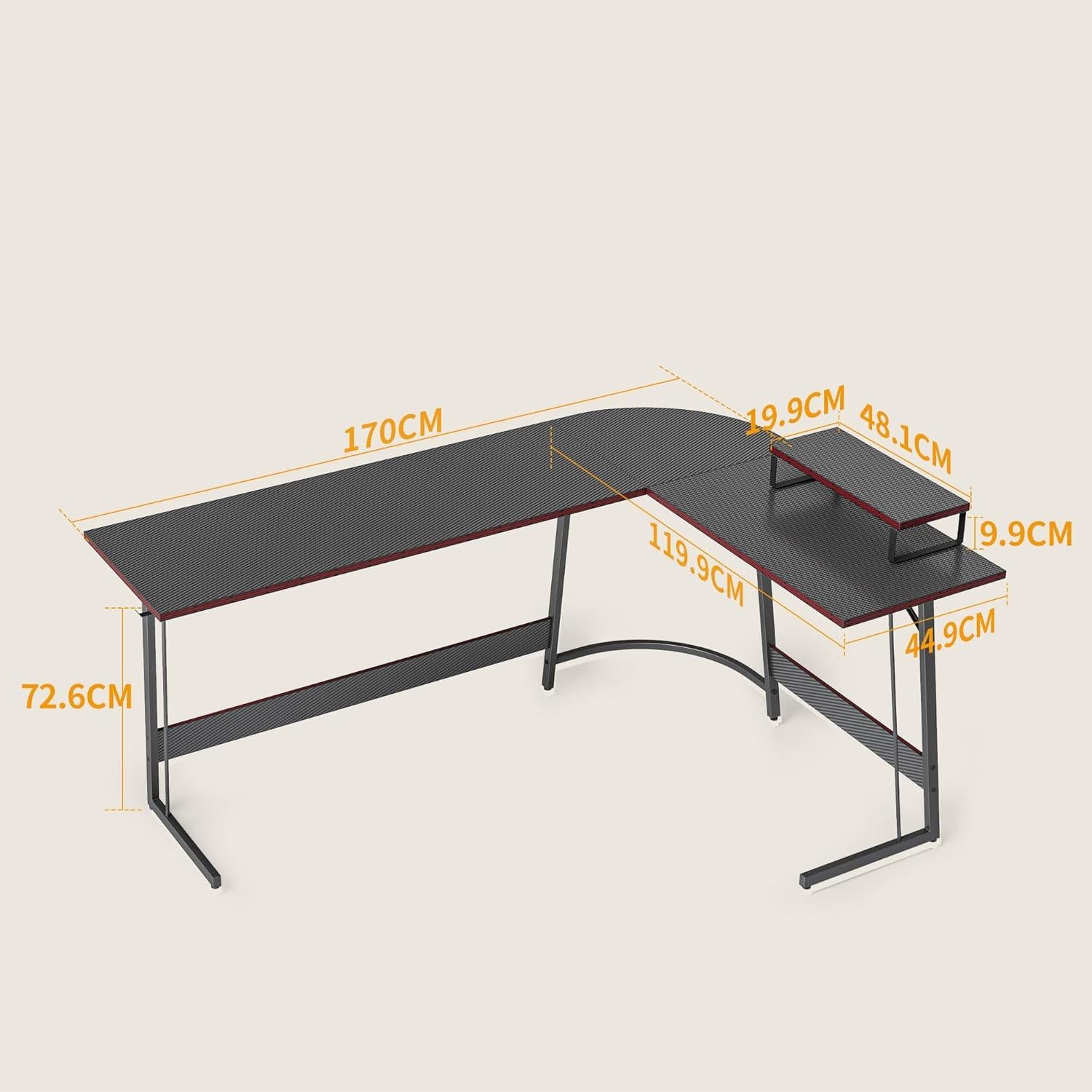 Gaming Tisch Eckschreibtisch 170 x 120 cm Kohlefaseroberfläche Schwarz