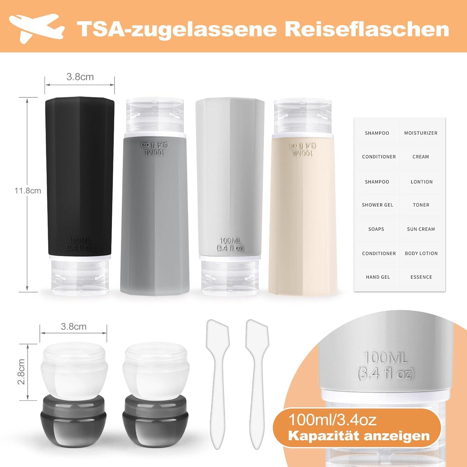 Silikon Reiseflaschen Set 100ml BPA-frei Auslaufsicher