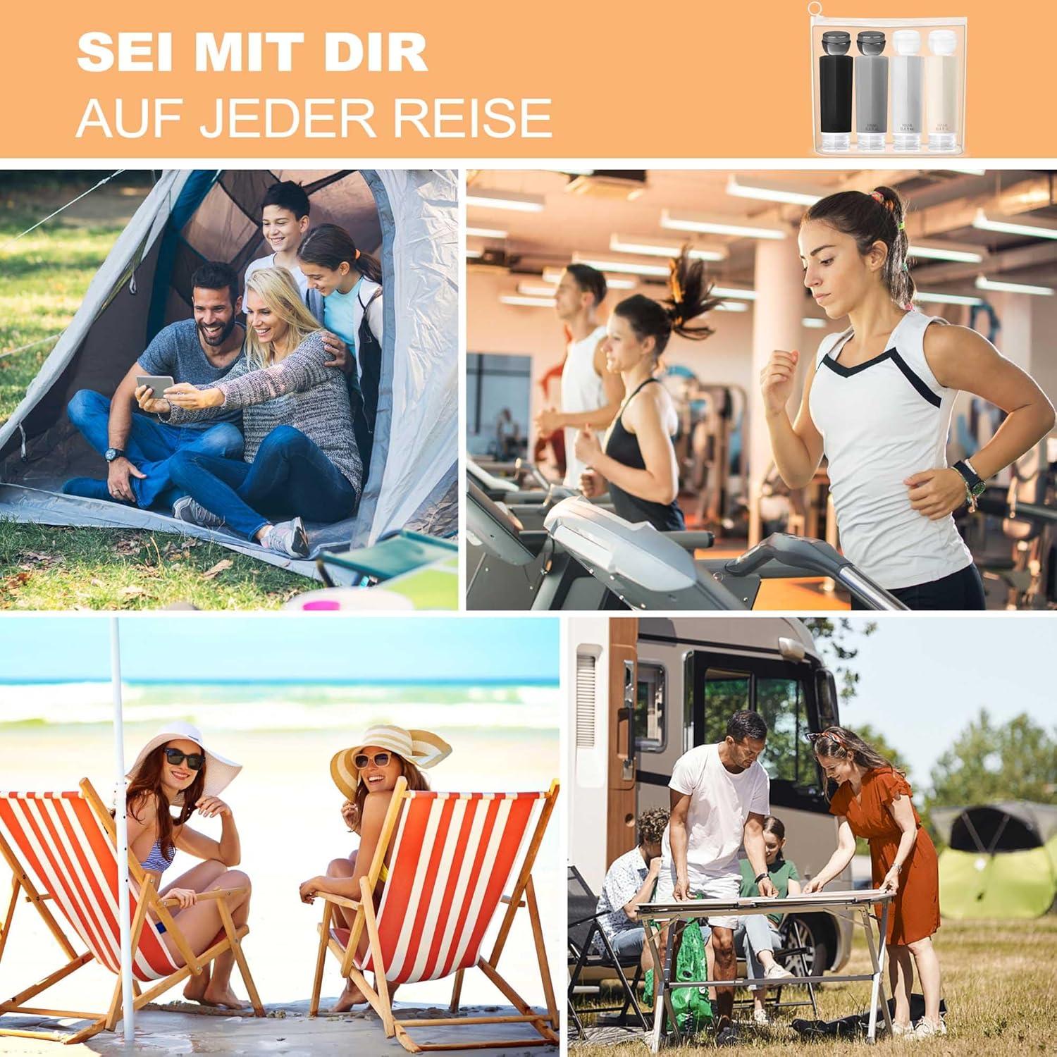 12er Set Silikon Reiseflaschen 100ml Auslaufsicher Nachfüllbar Reiseset
