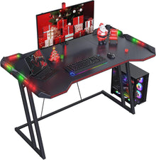 Gaming Tisch mit LED und Kohlefaseroberfläche 120x60 cm Schwarzes