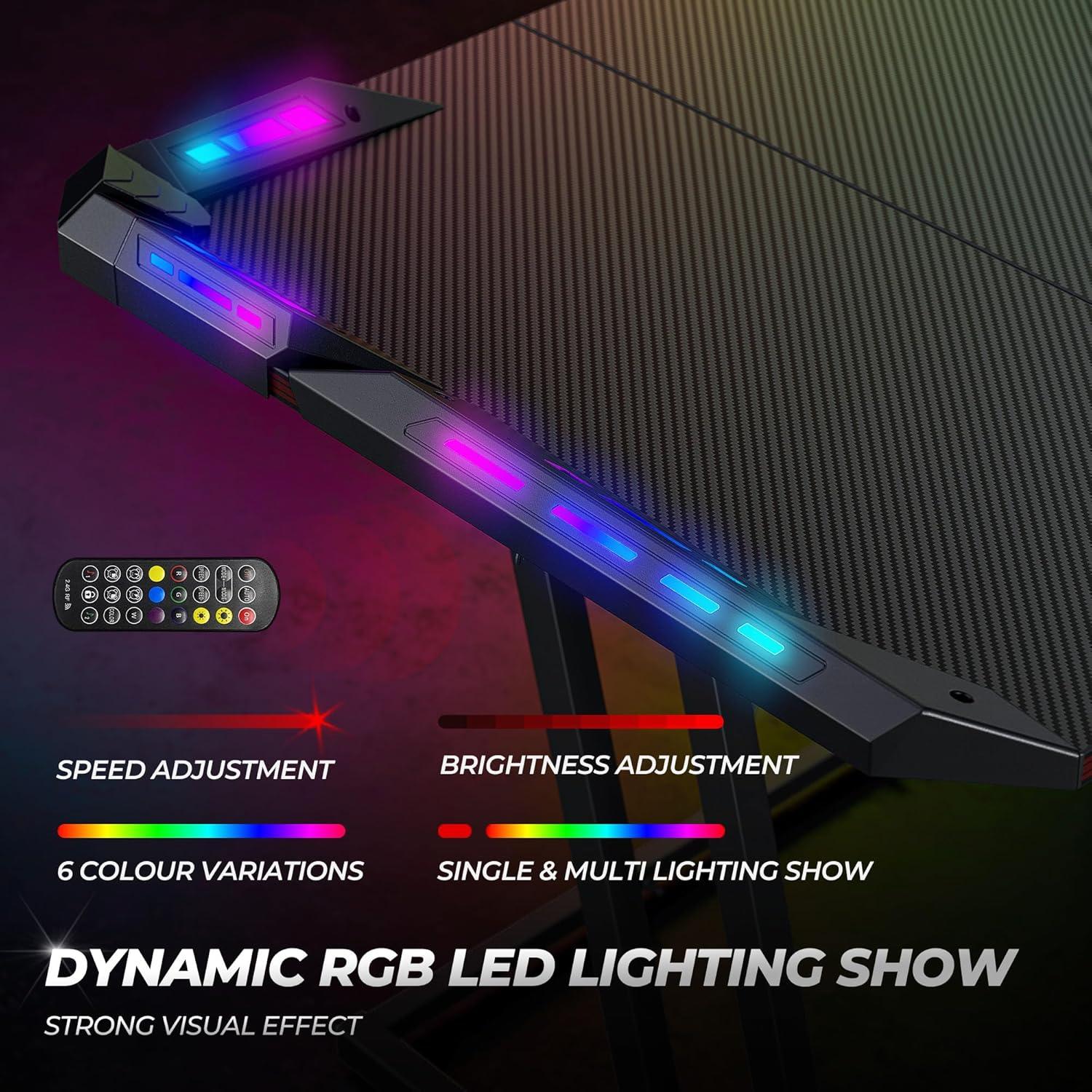 Gaming Schreibtisch LED Kohlefaser 140x60cm für Gamer