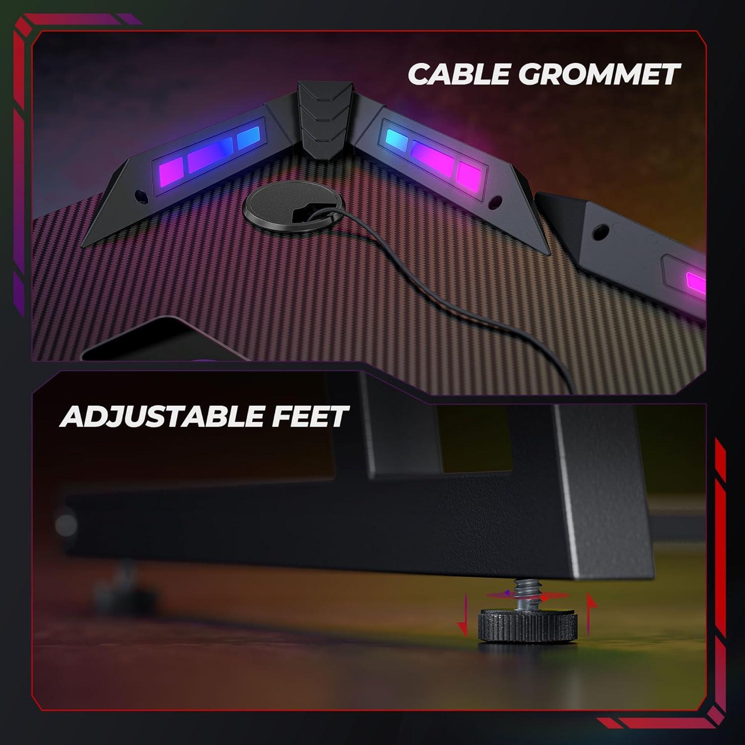 LED Gaming Tisch 140x60cm Kohlefaser Schwarz RGB Beleuchtung