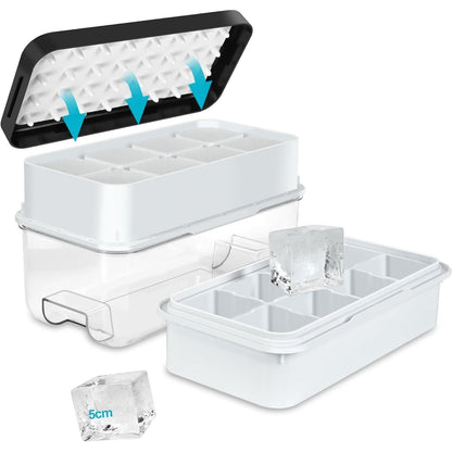 Eiswürfelform für große Einwürfel mit Deckel 16 Stück 5cm