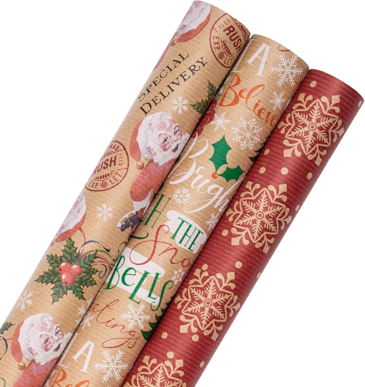 Weihnachts-Geschenkpapierrolle Kraftpapier Schneemann Schneeflocke 3
