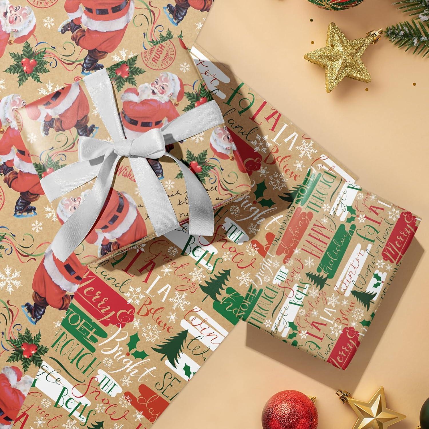 Weihnachts-Geschenkpapierrolle Kraftpapier Schneemann Schneeflocke Text 43,2 cm 3 m 3 Rollen