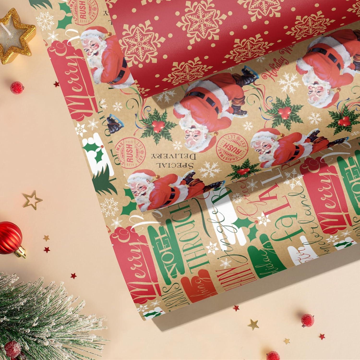 Weihnachts-Geschenkpapierrolle Kraftpapier Schneemann 3 Rollen