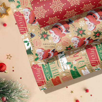 Weihnachts-Geschenkpapierrolle Kraftpapier Schneemann 3 Rollen