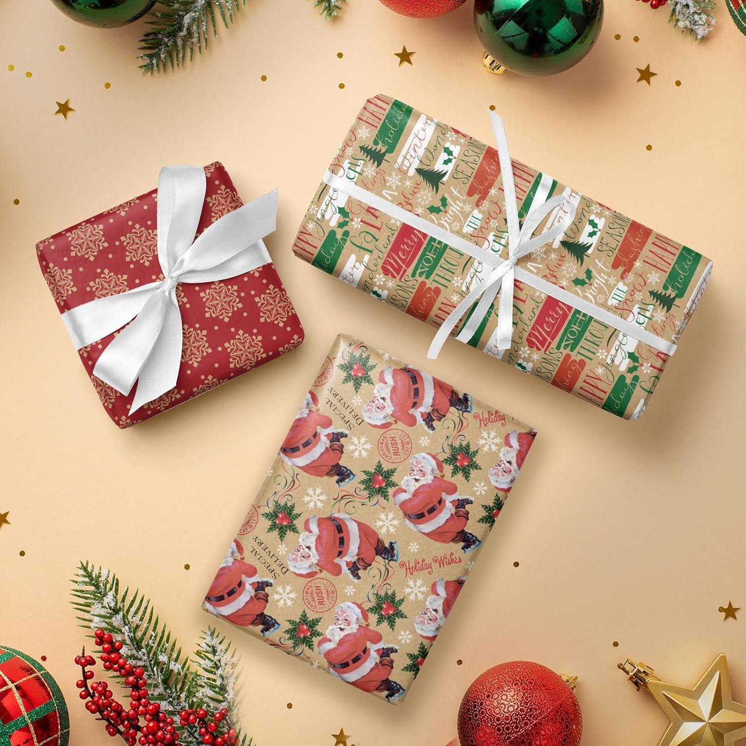 Weihnachts-Geschenkpapierrolle Kraftpapier Schneemann Schneeflocke