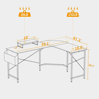Gaming Tisch Eckschreibtisch 150x120cm Monitorständer