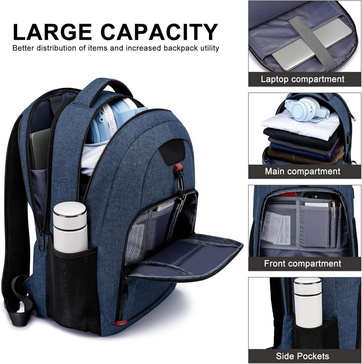 Rucksack Herren 15.6 Zoll Laptopfach Wasserdicht Blau