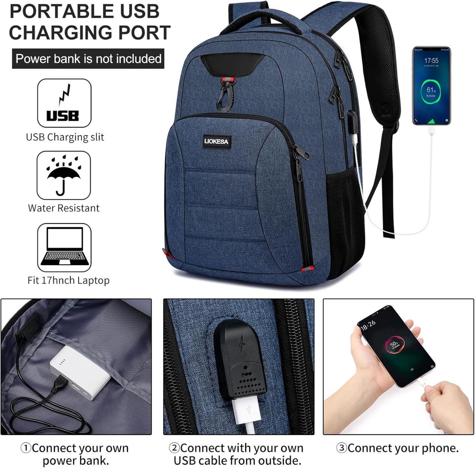 Rucksack Herren Schulrucksack Laptop 15,6 Zoll USB Blau