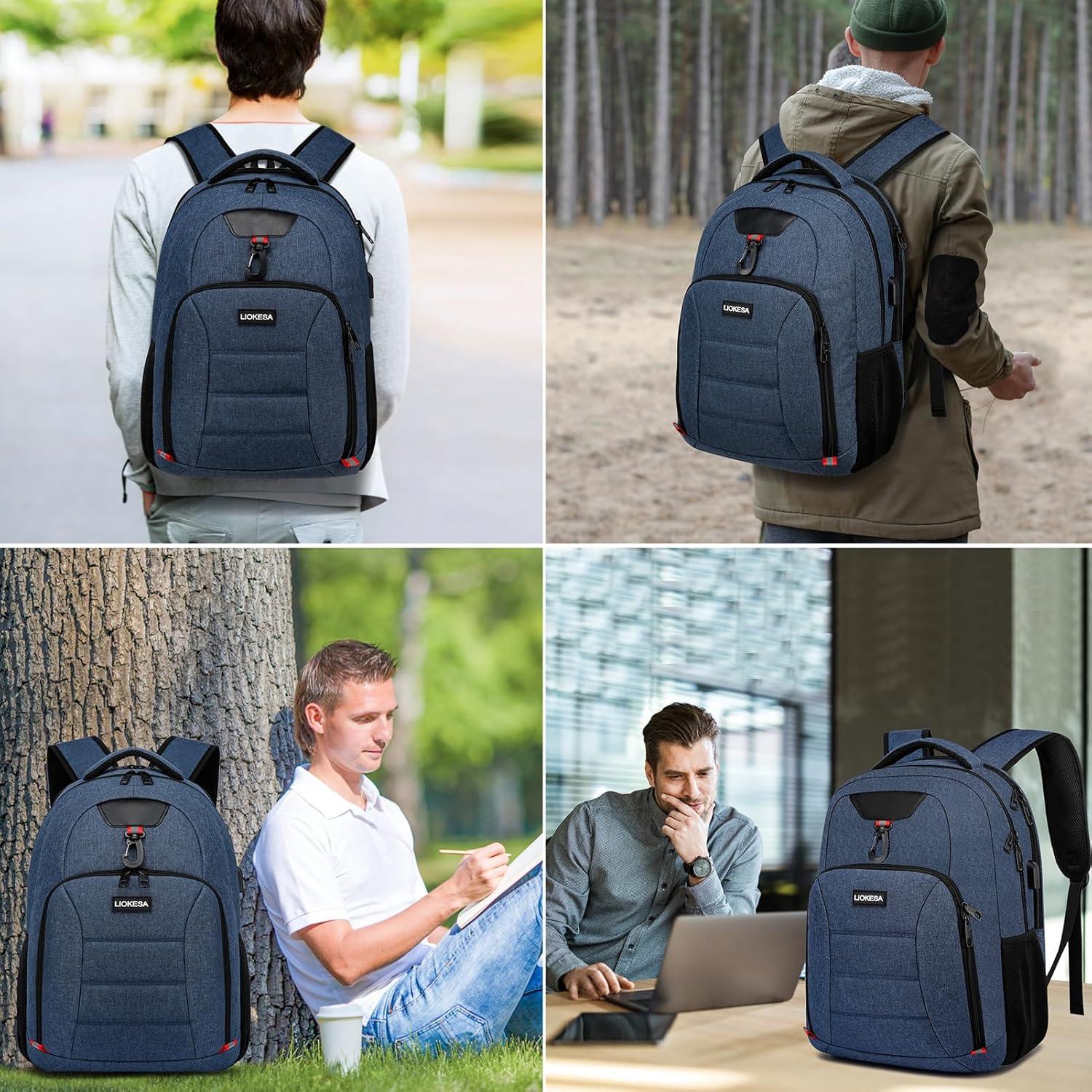 Rucksack Herren Schulrucksack Laptop Wasserdicht USB 15.6 Zoll Blau