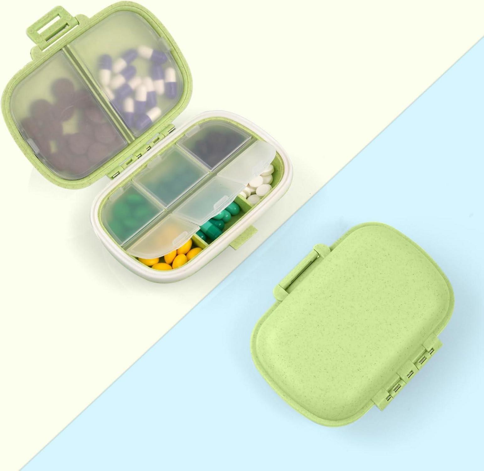 Pillendose 7 Tage Tablettenbox 8 Fächer Abends Morgens Grün