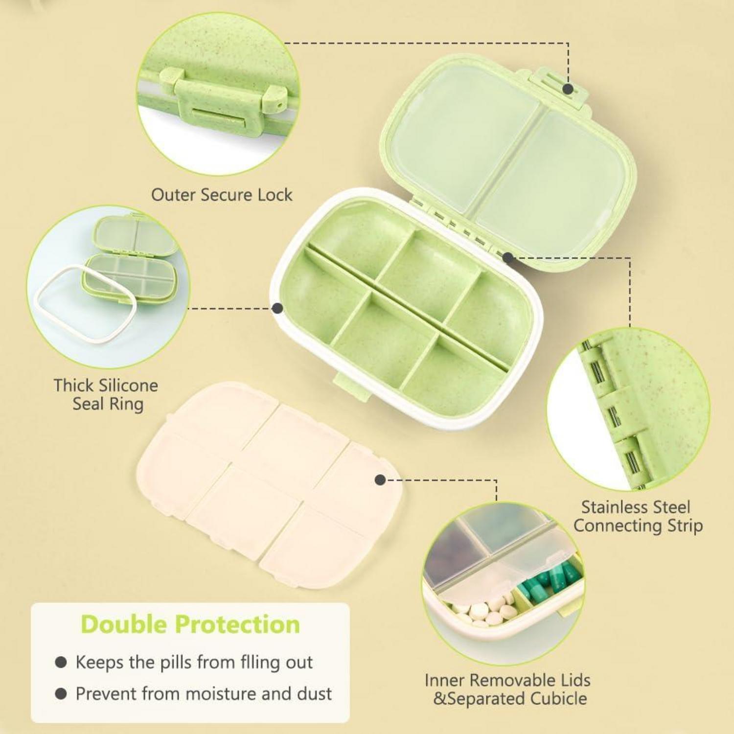 ACWOO Tablettenbox 7 Tage, Pillendose 8 Fächer BPA Frei Grün