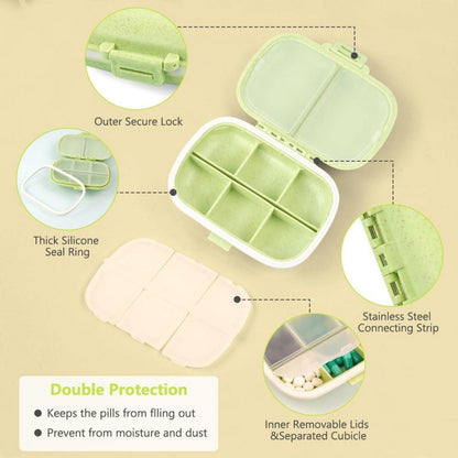 ACWOO Tablettenbox 7 Tage, Pillendose 8 Fächer BPA Frei Grün