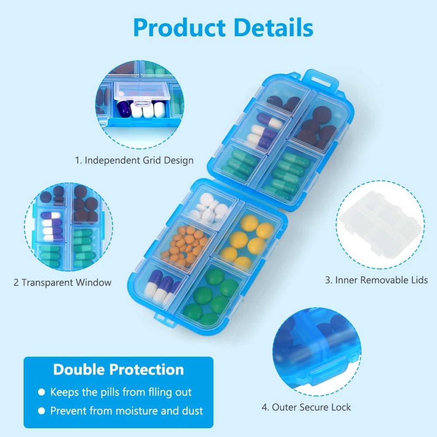 Tablettenbox 7 Tage Pillendose 10 Fächer Medikamentenbox Blau