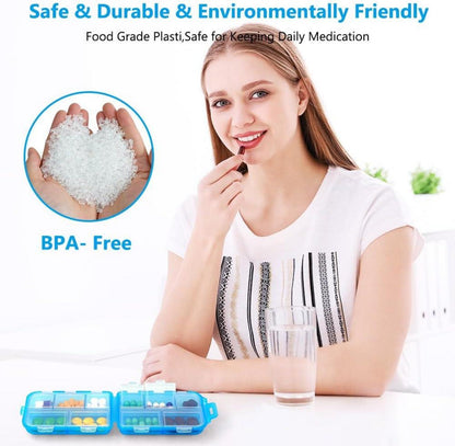 Tablettenbox 7 Tage Pillendose 10 Fächer Medikamentenbox BPA Frei Blau