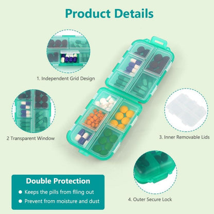 Tablettenbox mit 10 Fächern für Medikamente, Vitamine, Grüne