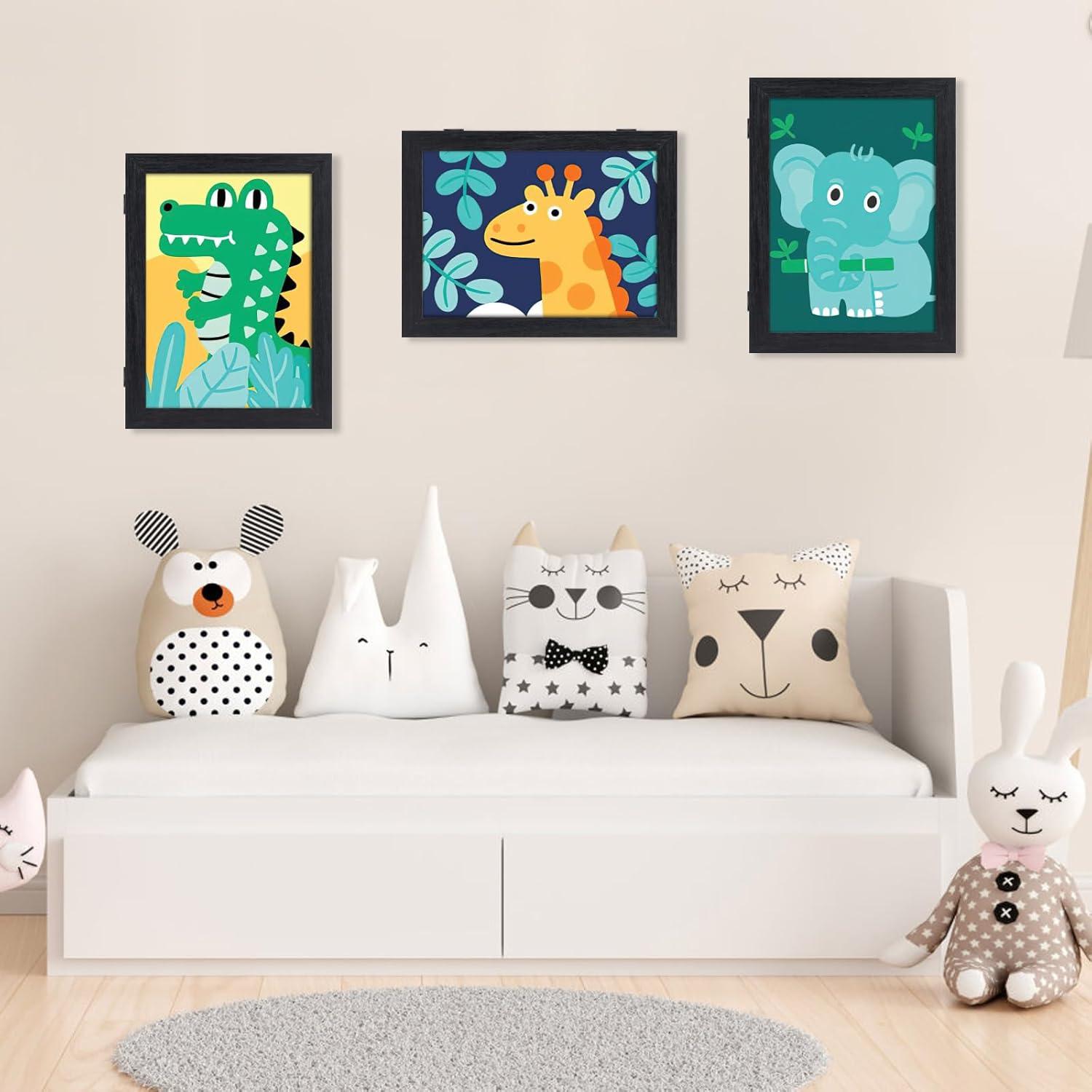 Giftgarden A4 Schwarzer Kinderbilderrahmen 210x297mm für Kunstwerke bis 150