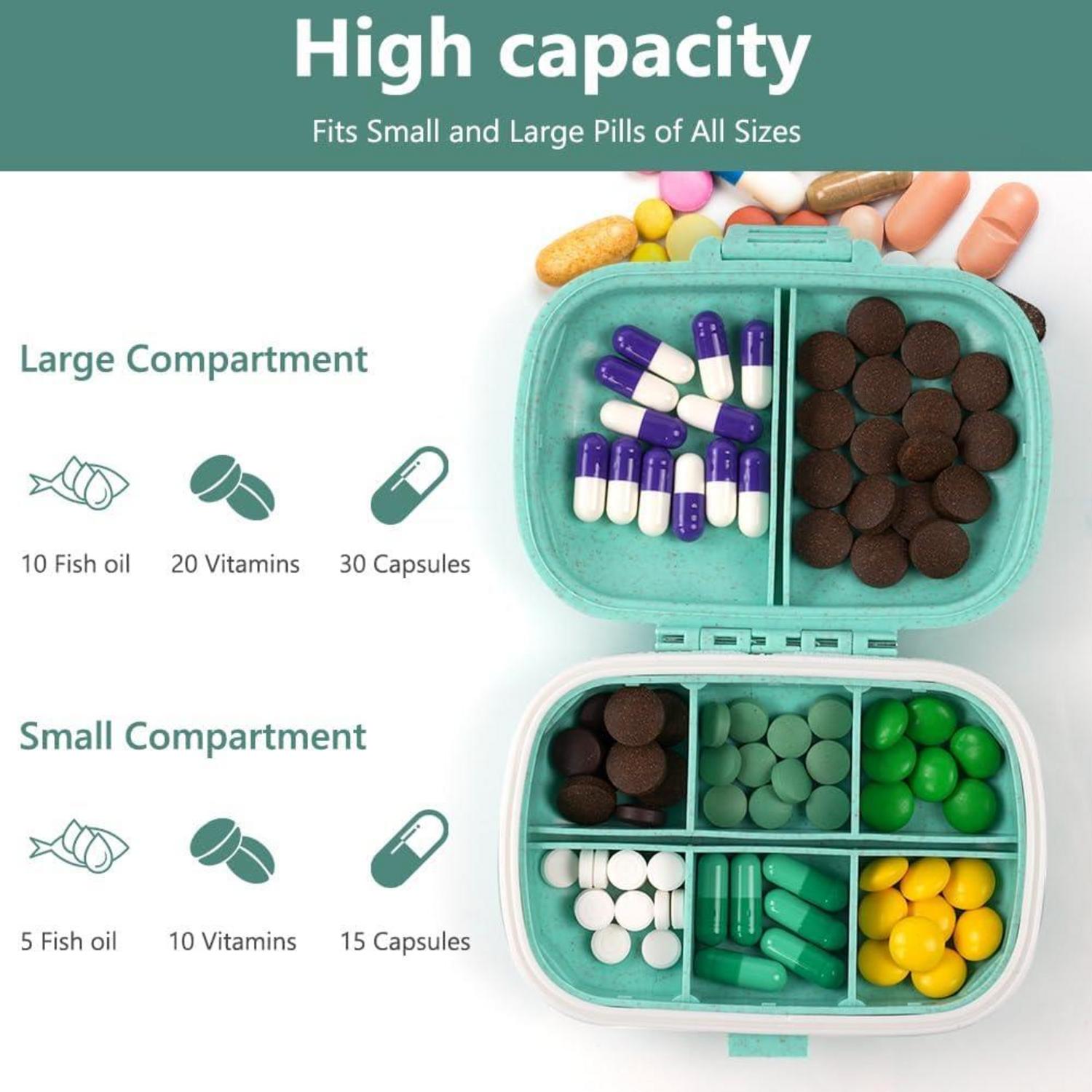 Tragbare Pillendose 7 Tage Tablettenbox 8 Fächer Blau