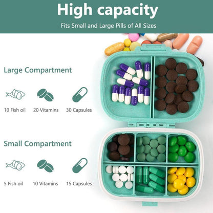 Tragbare Pillendose 7 Tage Tablettenbox 8 Fächer Blau