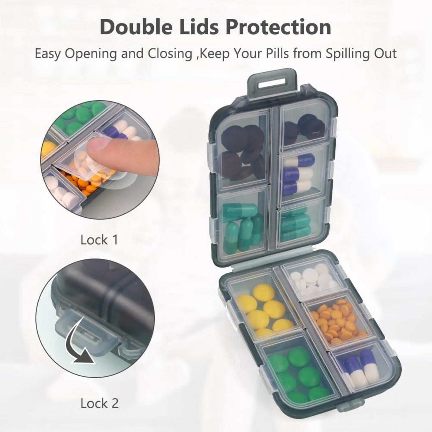 ACWOO Pillendose Klein Tablettenbox 7 Tage Medikamentenbox 10 Fächer Tragbar Grau