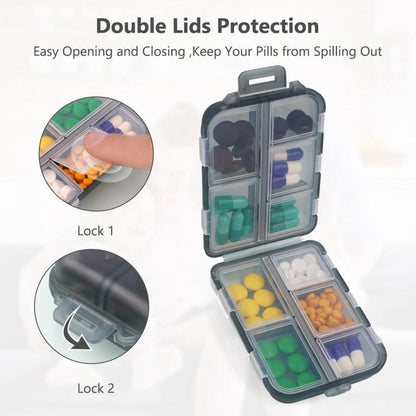 ACWOO Pillendose Klein Tablettenbox 7 Tage Medikamentenbox 10 Fächer Tragbar Grau