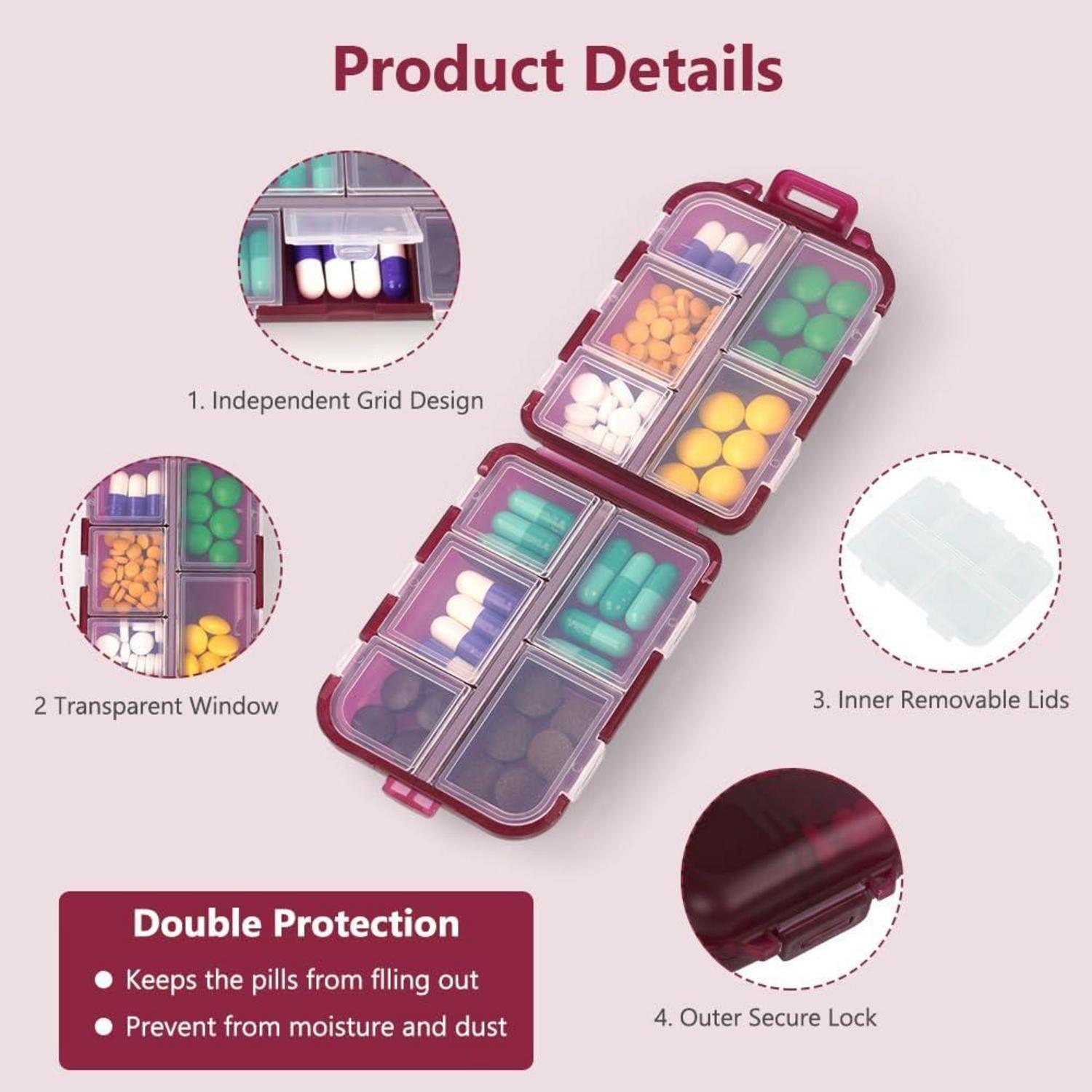 Pillendose 7 Tage Tablettenbox 10 Fächer Medikamentenbox BPA Frei