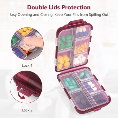 ACWOO Tablettenbox 7 Tage Medikamentenbox Pillendose 10 Fächer BPA Frei Rot