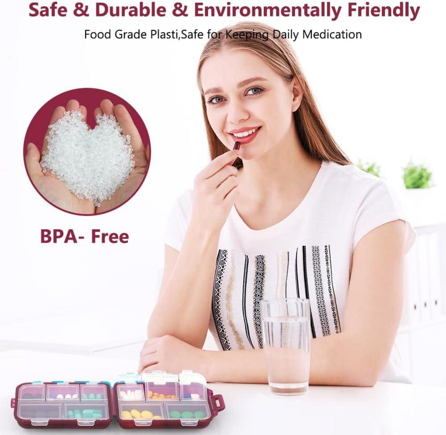 Tablettenbox 7 Tage Pillendose 10 Fächer BPA frei Medikamentenbox Rot