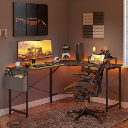 Gaming Eck Schreibtisch mit Monitorständer, Kohlefaser
