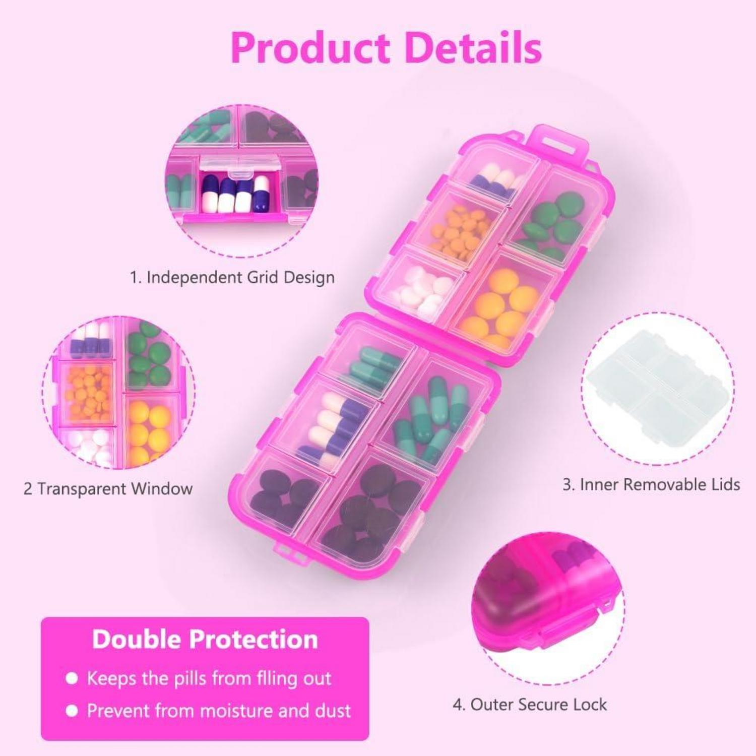 Tablettenbox 7 Tage Pillendose 10 Fächer Medikamentenbox BPA-frei Rosa