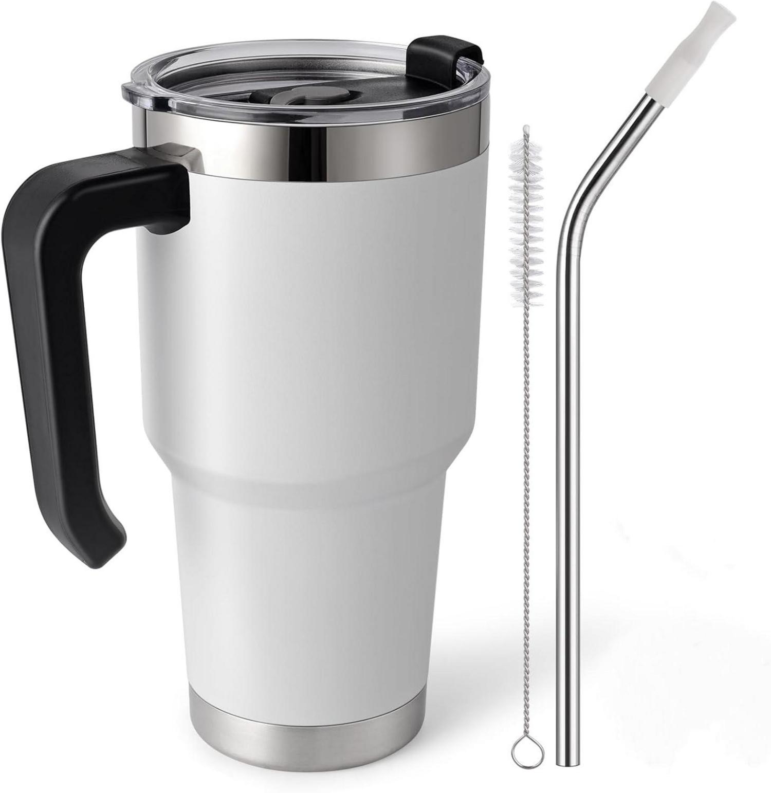 Thermobecher Strohhalm Henkel Trinkbecher Deckel Edelstahl Heiß Kalt
