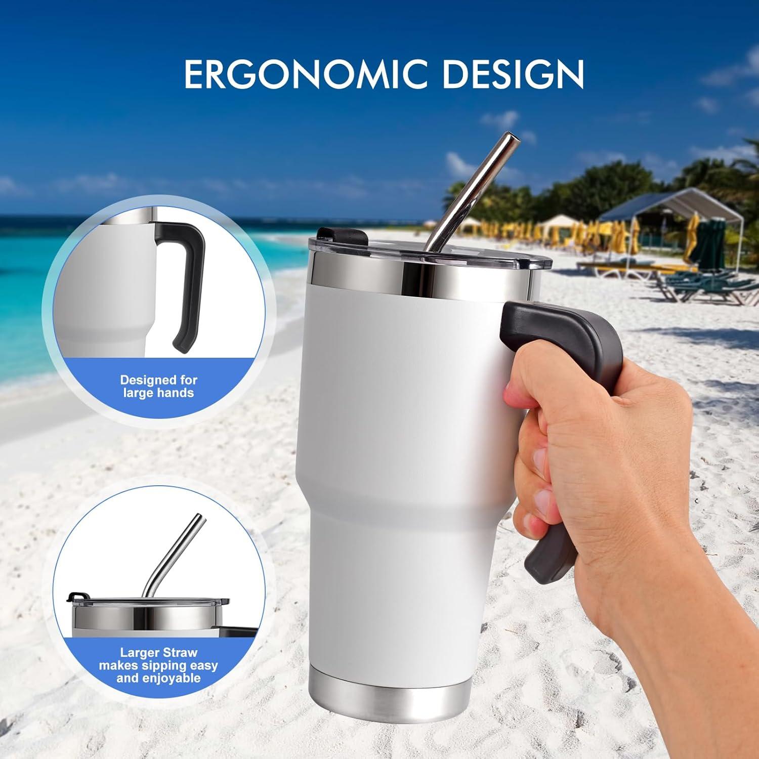 EQARD Thermobecher mit Strohhalm und Henkel 850ml Edelstahl Trinkbecher BPA frei