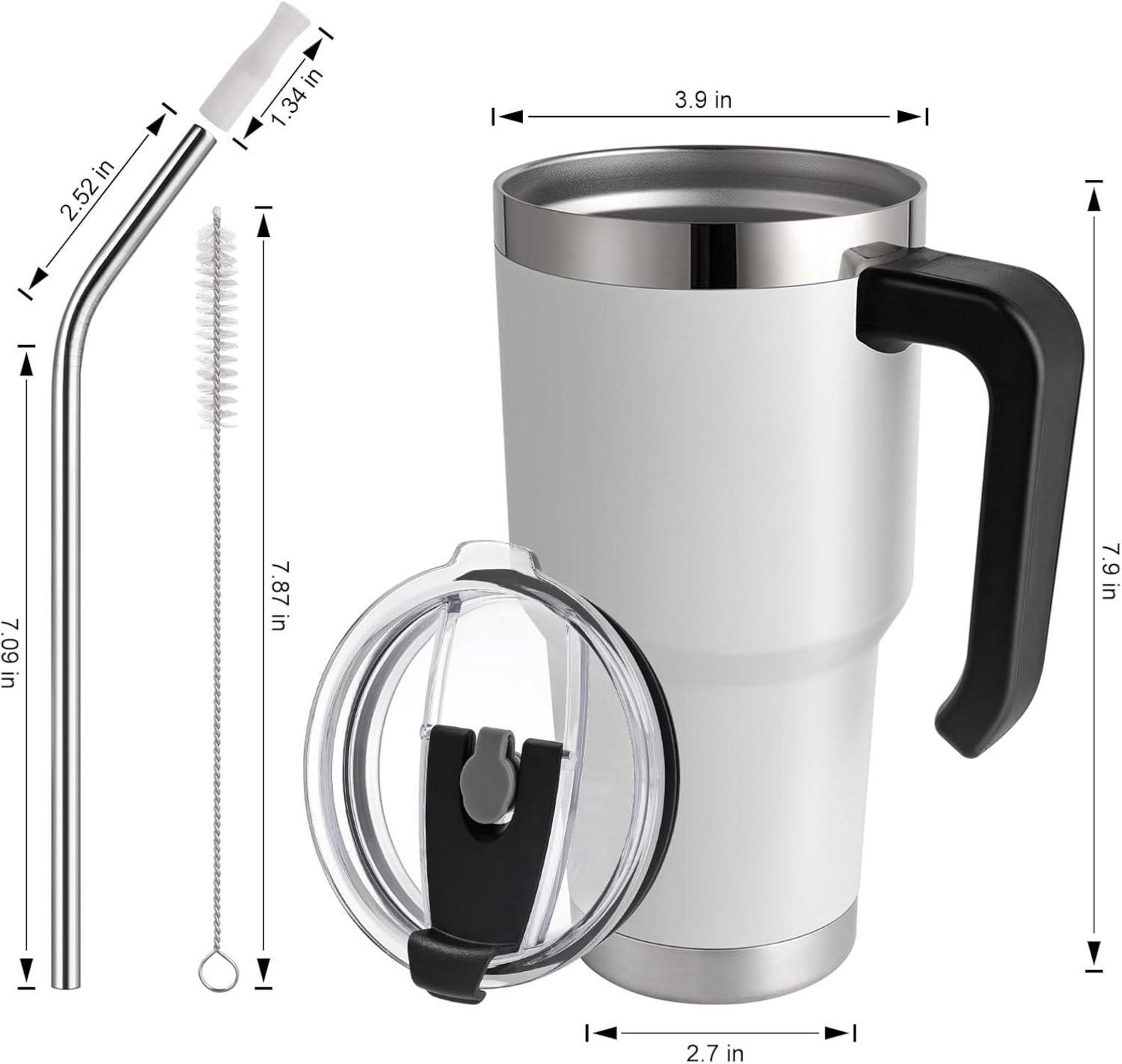 EQARD Thermobecher mit Strohhalm und Henkel 850ml Edelstahl Trinkbecher BPA frei