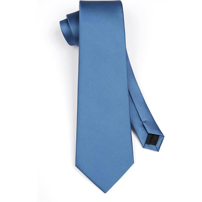 Herren Krawatten-Set mit Einstecktuch und Krawattenklammer, Blau
