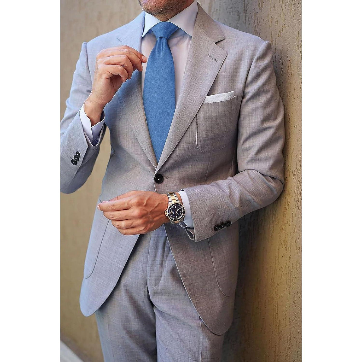 Herren Krawatten-Set mit Einstecktuch und Krawattenklammer, Blau